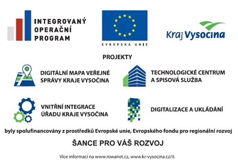 Projekt byl spolufinancován z prostředků Evropské unie, Evropského fondu pro regionální rozvoj. Integrovaný operační program, Evropská unie a Kraj Vysočina. Šance pro váš rozvoj.